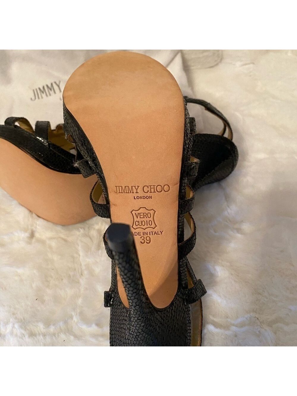 JIMMY CHOO Black GLENYS Gladiator Multistrap Caged Sandals SZ8 Vintage NEW - Picture 15 of 16